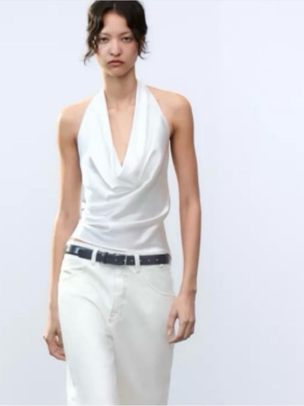 Zara Ivory Satin Halter Blouse